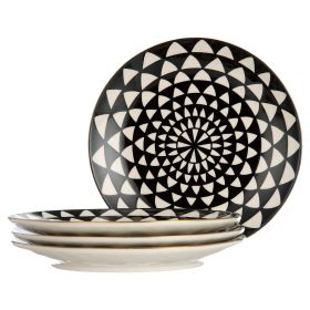 Thyme & Table Dinnerware Black & White Medallion Stoneware Salad Round Plates, 4 Pack