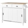 Kitchen Cart with Rubber wood Drop-Leaf Countertop, Concealed sliding barn door adjustable height