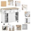 Kitchen Cart with Rubber wood Drop-Leaf Countertop, Concealed sliding barn door adjustable height