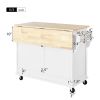 Kitchen Cart with Rubber wood Drop-Leaf Countertop, Concealed sliding barn door adjustable height