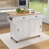 Kitchen Cart with Rubber wood Drop-Leaf Countertop, Concealed sliding barn door adjustable height