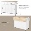 Kitchen Cart with Rubber wood Drop-Leaf Countertop, Concealed sliding barn door adjustable height