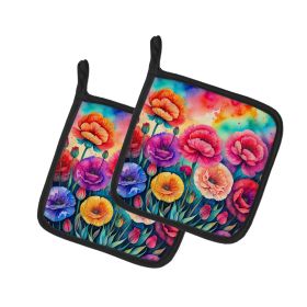 Colorful Carnations Pair of Pot Holders Kitchen Heat Resistant Pot Holders Sets Oven Hot Pads for Cooking Baking BBQ, 7 1/2 x 7 1/2