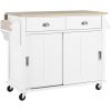 Kitchen Cart with Rubber wood Drop-Leaf Countertop, Concealed sliding barn door adjustable height