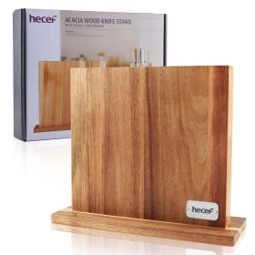 Hecef Powerful Magnetic Knife Block, Acacia Wood Double Side Magnet Kitchen Knife Holder Without Knives