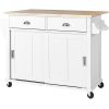 Kitchen Cart with Rubber wood Drop-Leaf Countertop, Concealed sliding barn door adjustable height