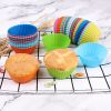 10pcs Silicone Muffin Cup; Cake Cup; Kitchen Baking Mold; Non-Stick Surface Cupcake Liners For Home Baking; Color Random