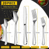 Silverware Set 20 Piece Gold Silverware Flatware Cutlery Set With Stand Include Knife Fork Spoon,Hanging Stainless Steel Utensils Set Service for 4