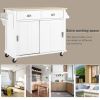 Kitchen Cart with Rubber wood Drop-Leaf Countertop, Concealed sliding barn door adjustable height