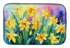 Daffodils in Watercolor Dish Drying Mat Absorbent Dish Drying Mat Pad for Kitchen Counter Dish Drainer Mat for Countertop, 14 x 21", Multicolor