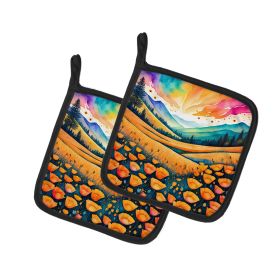 NEW Colorful California poppies Pair of Pot Holders Kitchen Heat Resistant Pot Holders Sets Oven Hot Pads for Cooking Baking BBQ, 7 1/2 x 7 1/2