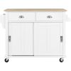 Kitchen Cart with Rubber wood Drop-Leaf Countertop, Concealed sliding barn door adjustable height