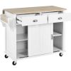 Kitchen Cart with Rubber wood Drop-Leaf Countertop, Concealed sliding barn door adjustable height