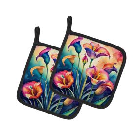 Colorful Calla Lilies Pair of Pot Holders Kitchen Heat Resistant Pot Holders Sets Oven Hot Pads for Cooking Baking BBQ, 7 1/2 x 7 1/2