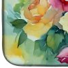 Roses in Watercolor Dish Drying Mat Absorbent Dish Drying Mat Pad for Kitchen Counter Dish Drainer Mat for Countertop, 14 x 21", Multicolor