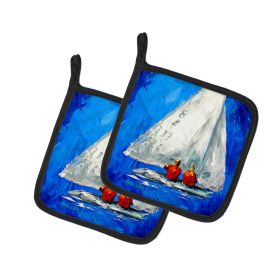 Twos Company Sailboat Pair of Pot Holders Kitchen Heat Resistant Pot Holders Sets Oven Hot Pads for Cooking Baking BBQ, 7 1/2 x 7 1/2