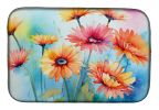 Gerbera Daisies in Watercolor Dish Drying Mat Absorbent Dish Drying Mat Pad for Kitchen Counter Dish Drainer Mat for Countertop, 14 x 21", Multicolor