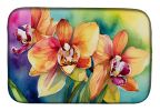 Orchids in Watercolor Dish Drying Mat Absorbent Dish Drying Mat Pad for Kitchen Counter Dish Drainer Mat for Countertop, 14 x 21", Multicolor