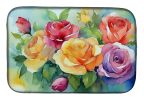 Roses in Watercolor Dish Drying Mat Absorbent Dish Drying Mat Pad for Kitchen Counter Dish Drainer Mat for Countertop, 14 x 21", Multicolor