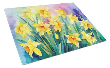 NEW Daffodils in Watercolor Glass Cutting Board Decorative Tempered Glass Kitchen Cutting and Serving Board Large Size Chopping Board (Default: Default)