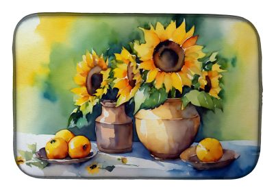 Sunflowers in Watercolor Dish Drying Mat Absorbent Dish Drying Mat Pad for Kitchen Counter Dish Drainer Mat for Countertop, 14 x 21", Multicolor (Default: Default)