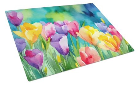 NEW Freesias in Watercolor Glass Cutting Board Decorative Tempered Glass Kitchen Cutting and Serving Board Large Size Chopping Board (Default: Default)