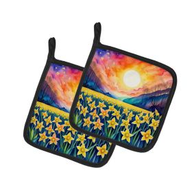 Colorful Daffodils Pair of Pot Holders Kitchen Heat Resistant Pot Holders Sets Oven Hot Pads for Cooking Baking BBQ, 7 1/2 x 7 1/2 (Default: Default)